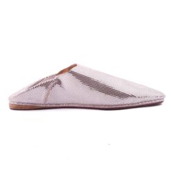 Silver and glossy pink leather slippers