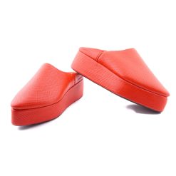 Orange Leather wedge slippers babouche shoes