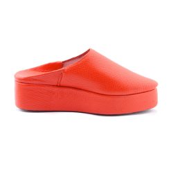 Orange Leather wedge slippers babouche shoes